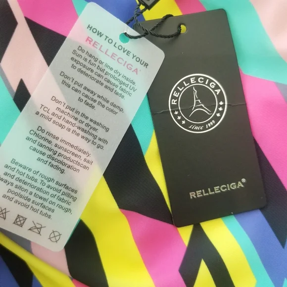 Relleciga One Piece Swimsuit Color Block Geometric Neon Stripe Bodysuit NWT - Picture 7 of 14